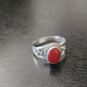 Sterling Silver and Red Coral Stone Ring Size 5.5